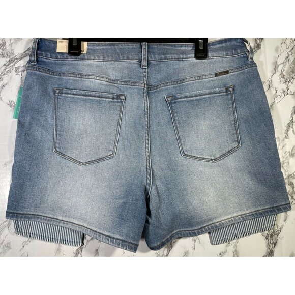 Kancan Womens High Rise Denim Shorts Size 16 Distressed Ripped Style Blue - Picture 2 of 5